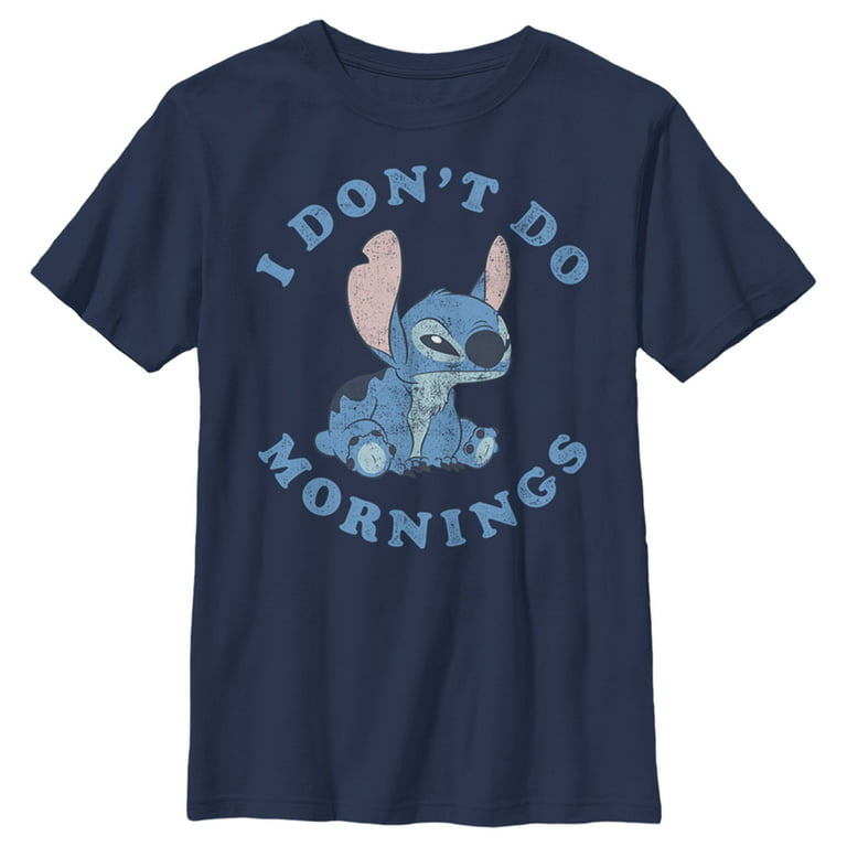 Boy's Lilo & Stitch I Don't Do Mornings Light Blue Graphic Tee Navy Blue X  Large