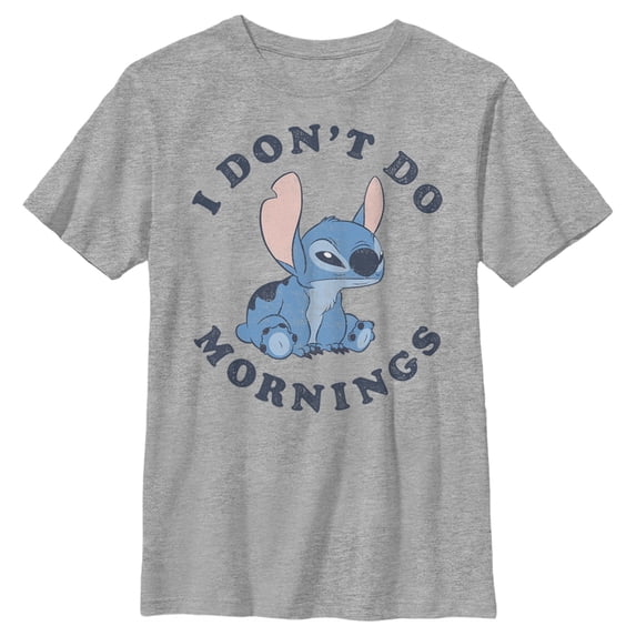 Boy's Lilo & Stitch I Don't Do Mornings Stitch Distressed Graphic Tee Athletic Heather Large