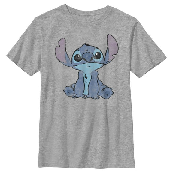 Boy's Lilo & Stitch I Don't Do Mornings Stitch Distressed  Graphic Tee Athletic Heather Medium