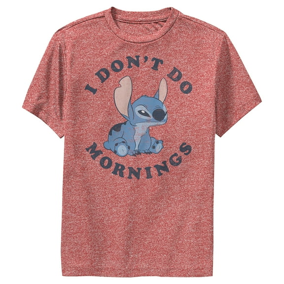 Boy's Lilo & Stitch I Don't Do Mornings Stitch Distressed  Performance Graphic Tee Red Heather Large