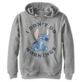 thumbnail image 1 of Boy's Lilo & Stitch I Don't Do Mornings Stitch Distressed Pull Over Hoodie Athletic Heather Small, 1 of 4