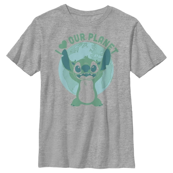 Boy's Lilo & Stitch I Heart Our Planet  Graphic Tee Athletic Heather Small