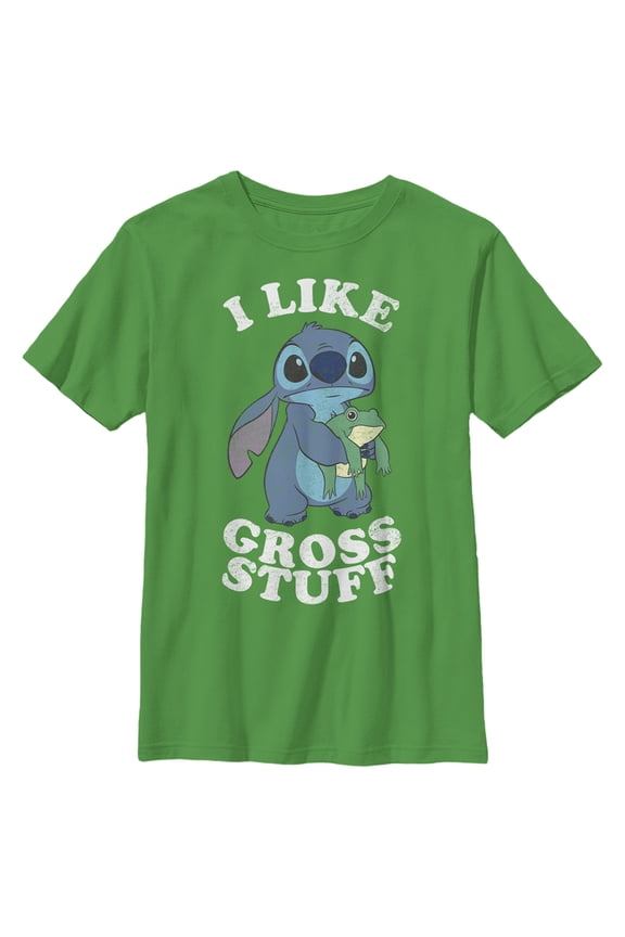 Boy's Lilo & Stitch I Like Gross Stuff Stitch Distressed Graphic Tee Kelly Green Small