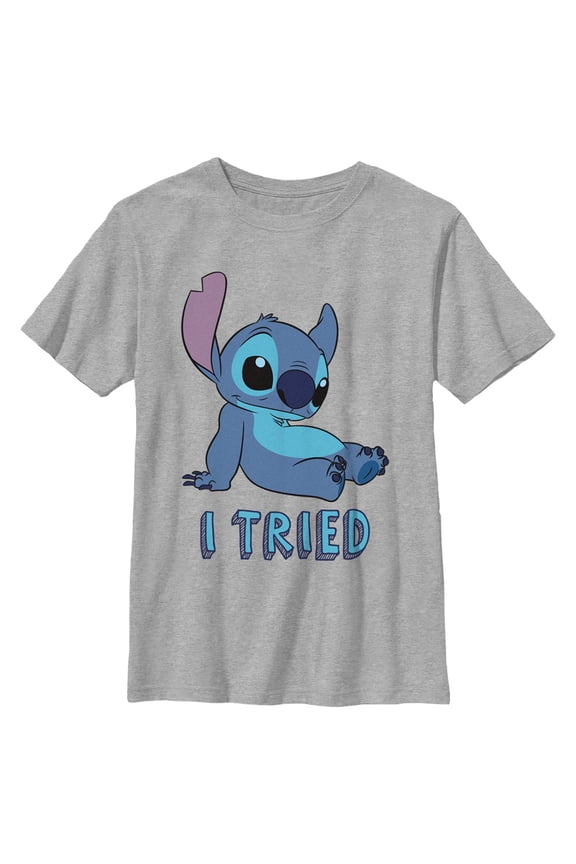 Boy's Lilo & Stitch I Tried Relaxed Stitch Graphic Tee Athletic Heather Large