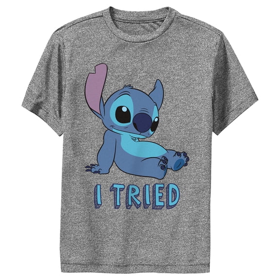 Boy's Lilo & Stitch I Tried Relaxed Stitch Performance Graphic Tee Charcoal Heather Large
