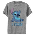 thumbnail image 1 of Boy's Lilo & Stitch I Tried Relaxed Stitch Performance Graphic Tee Charcoal Heather Small, 1 of 4