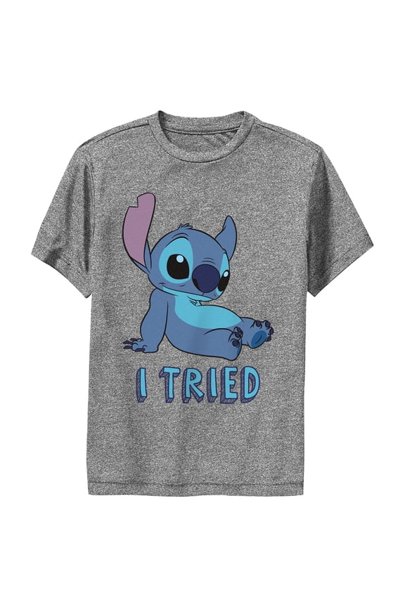 Boy's Lilo & Stitch I Tried Relaxed Stitch Performance Graphic Tee Charcoal Heather Small