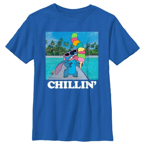 Boy's Lilo & Stitch Ice Cream Lover Chillin' Graphic Tee Royal Blue X Small
