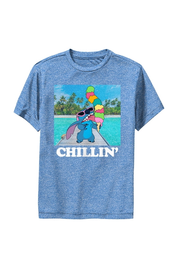 Boy's Lilo & Stitch Ice Cream Lover Chillin' Performance Graphic Tee Royal Blue Heather Large