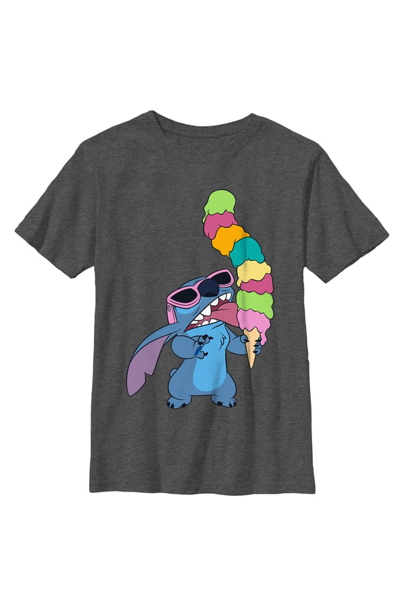 Boy's Lilo & Stitch Ice Cream Lover Stitch  Graphic Tee Charcoal Heather Large