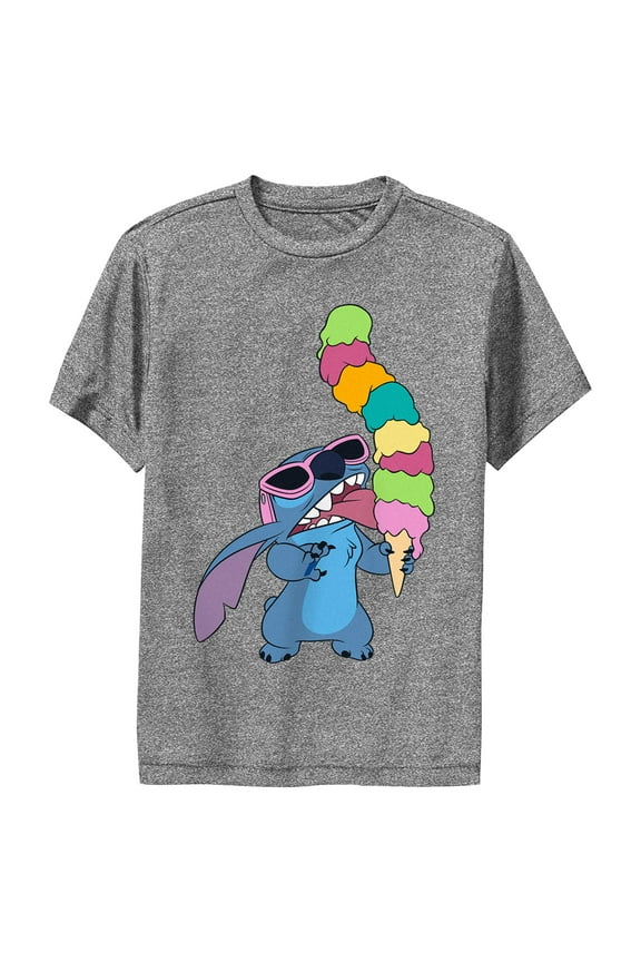 Boy's Lilo & Stitch Ice Cream Lover Stitch Performance Graphic Tee Charcoal Heather Large