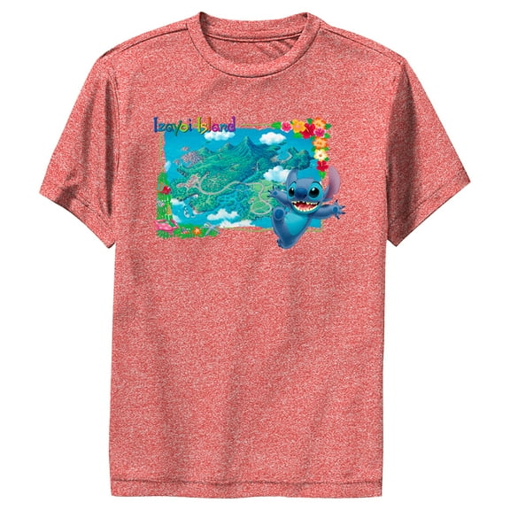 Boy's Lilo & Stitch Izayoi Island Postcard  Performance Graphic Tee Red Heather Small