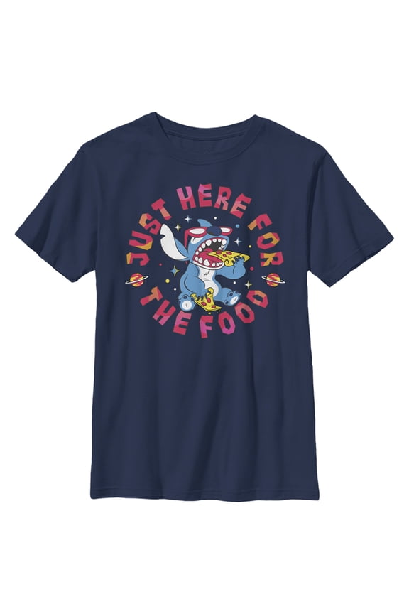Boy's Lilo & Stitch Just Here for the Food Graphic Tee Navy Blue Medium