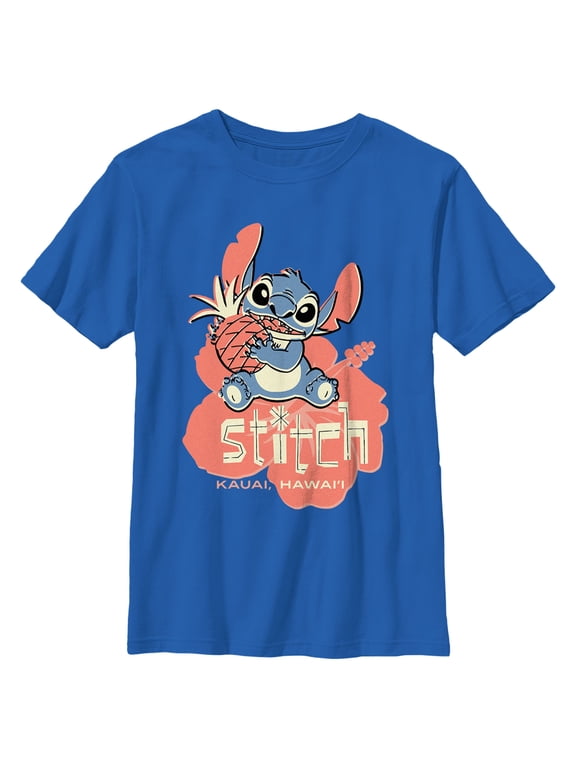 Boy's Lilo & Stitch Kauai Pineapple Stitch Graphic Tee Royal Blue Medium