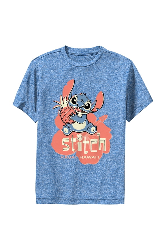 Boy's Lilo & Stitch Kauai Pineapple Stitch Performance Graphic Tee Royal Blue Heather Large