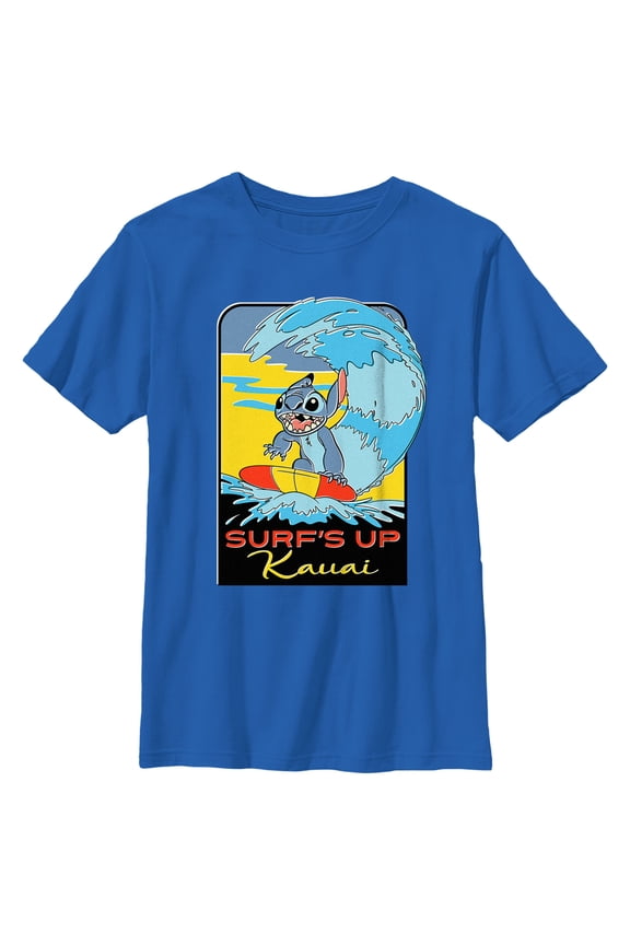 Boy's Lilo & Stitch Kauai Surf's Up Graphic Tee Royal Blue Large