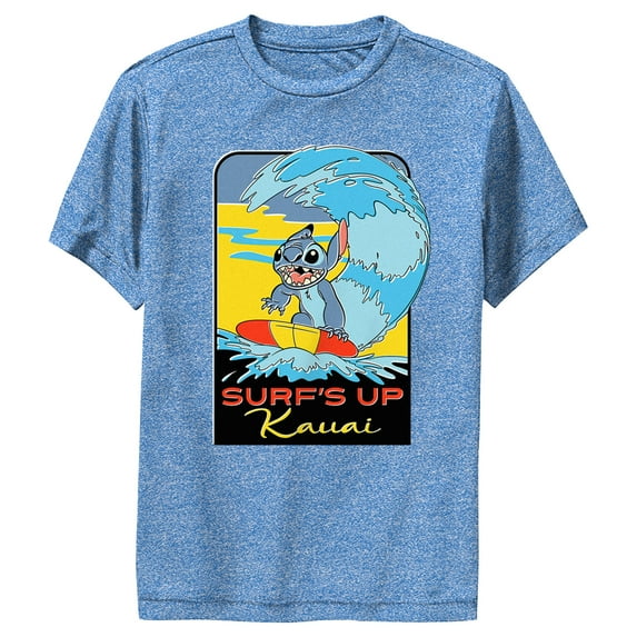 Boy's Lilo & Stitch Kauai Surf's Up Performance Graphic Tee Royal Blue Heather Medium
