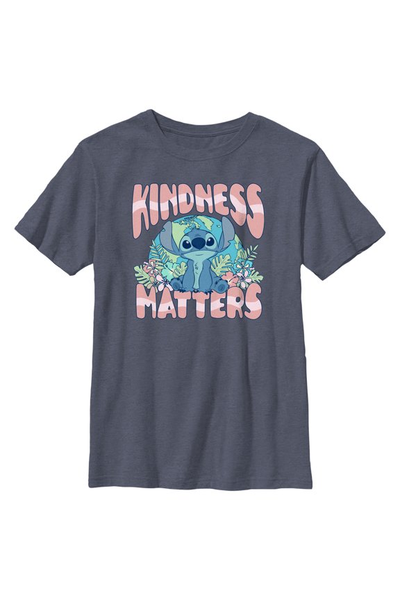 Boy's Lilo & Stitch Kindness matters Stitch Graphic Tee Navy Blue Heather Medium