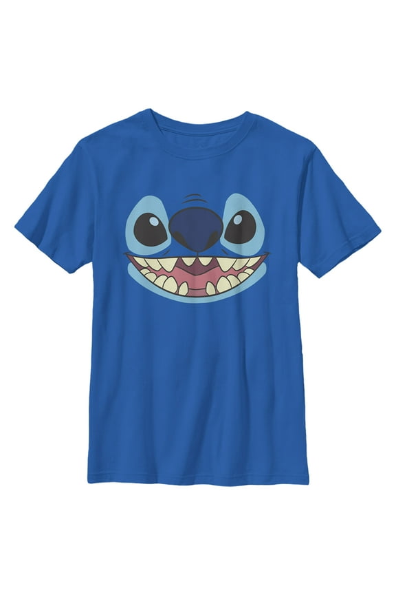 Boy's Lilo & Stitch Large Face Stitch  Graphic Tee Royal Blue Large