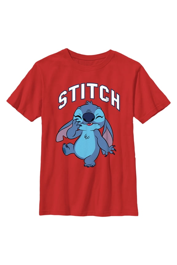 Boy's Lilo & Stitch Laughing Stitch Graphic Tee Red Large