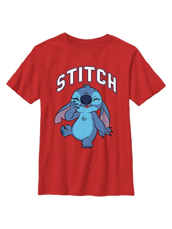 Boy's Lilo & Stitch Laughing Stitch Graphic Tee Red Large