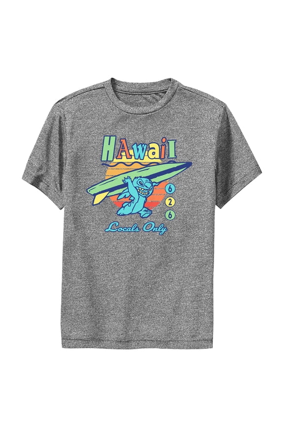 Boy's Lilo & Stitch Locals Only Experiment 626 Performance Graphic Tee Charcoal Heather Large