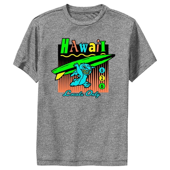 Boy's Lilo & Stitch Locals Only Hawaii Performance Graphic Tee Charcoal Heather Large