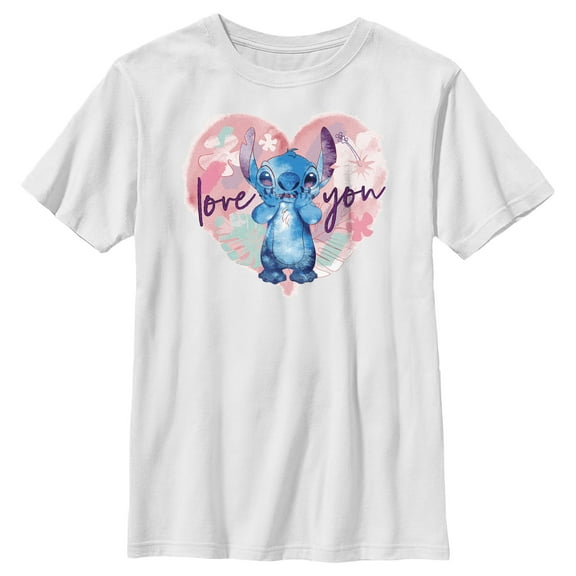 Boy's Lilo & Stitch Love you Watercolor  Graphic Tee White Large