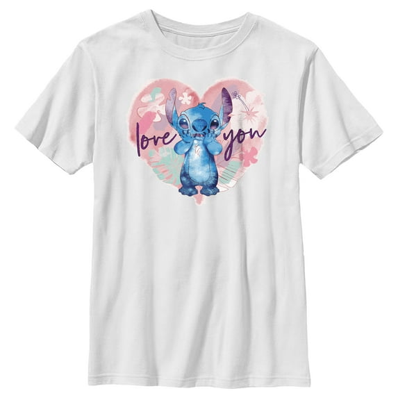 Boy's Lilo & Stitch Love you Watercolor Graphic Tee White Large