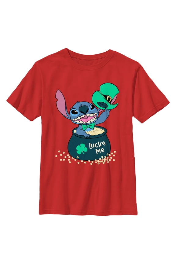 Boy's Lilo & Stitch Lucky Me Leprechaun Stitch  Graphic Tee Red X Large