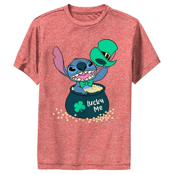 Boy's Lilo & Stitch Lucky Me Leprechaun Stitch Performance Graphic Tee Red Heather Small