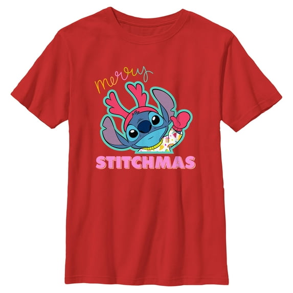 Boy's Lilo & Stitch Merry Stitchmas Graphic Tee Red Large