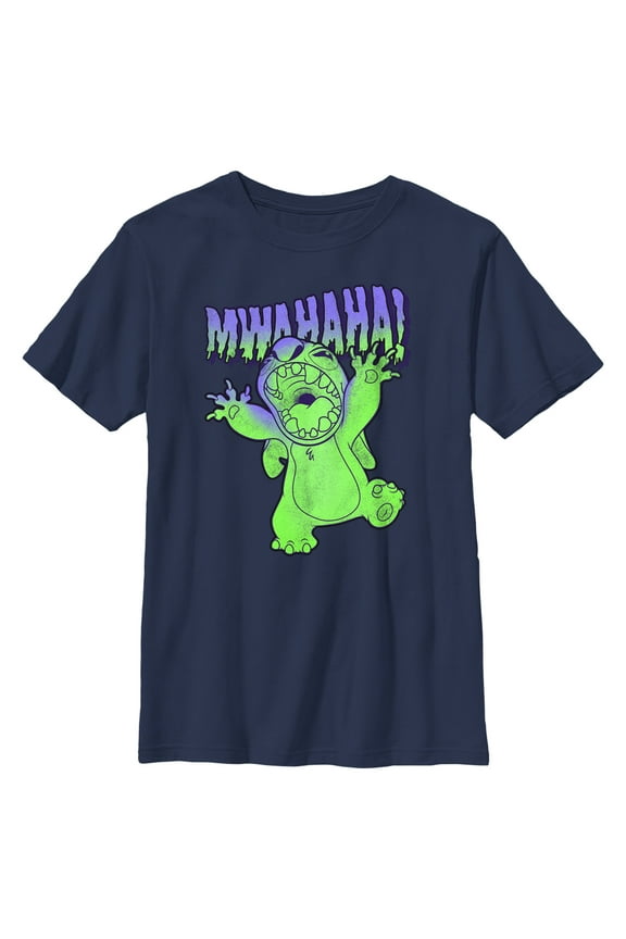 Boy's Lilo & Stitch Mwahaha Halloween Horror  Graphic Tee Navy Blue Small
