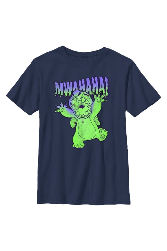 Boy's Lilo & Stitch Mwahaha Halloween Horror Graphic Tee Navy Blue X Small