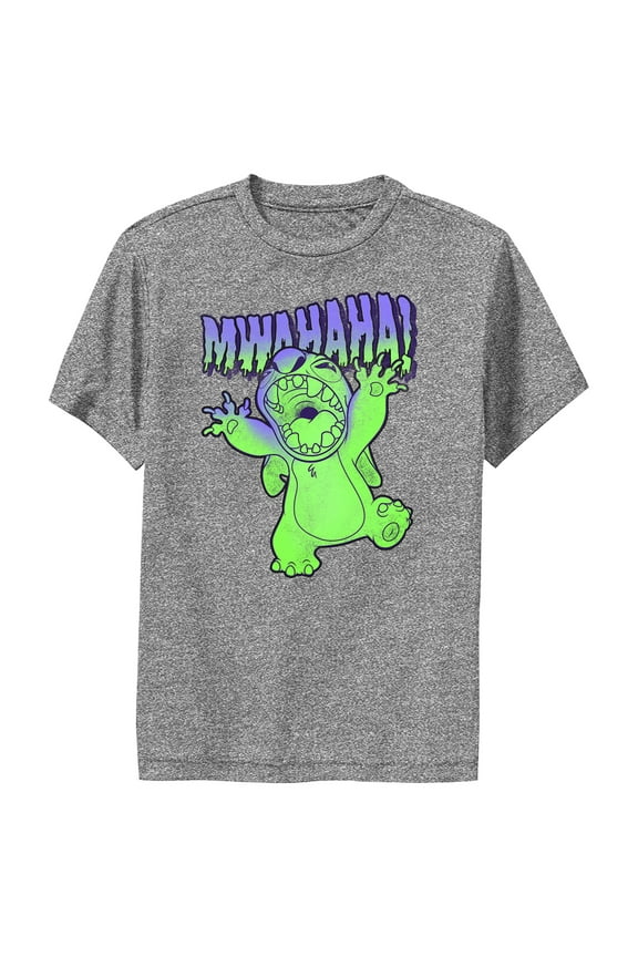 Boy's Lilo & Stitch Mwahaha Halloween Horror Performance Graphic Tee Charcoal Heather Large