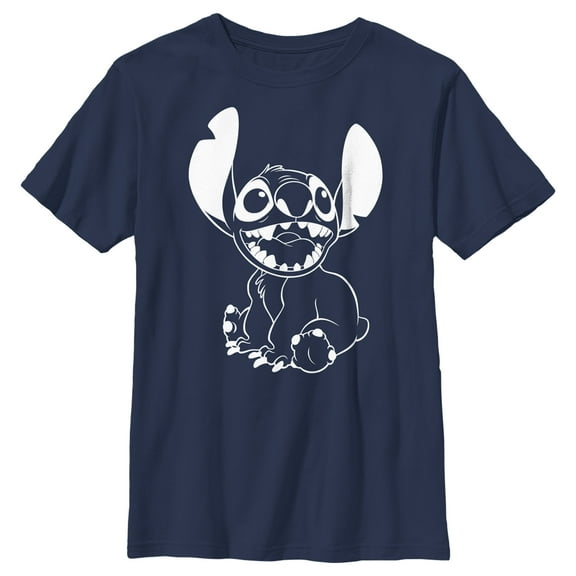 Boy's Lilo & Stitch Negative Black and White Graphic Tee Navy Blue Medium