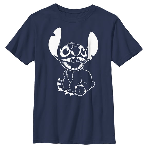 Boy's Lilo & Stitch Negative Black and White Graphic Tee Navy Blue Small