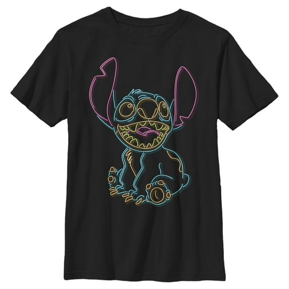 Boy's Lilo & Stitch Neon Stitch Graphic Tee Black Medium