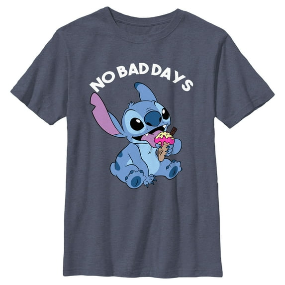 Boy's Lilo & Stitch No Bad Days Graphic Tee Navy Blue Heather Large