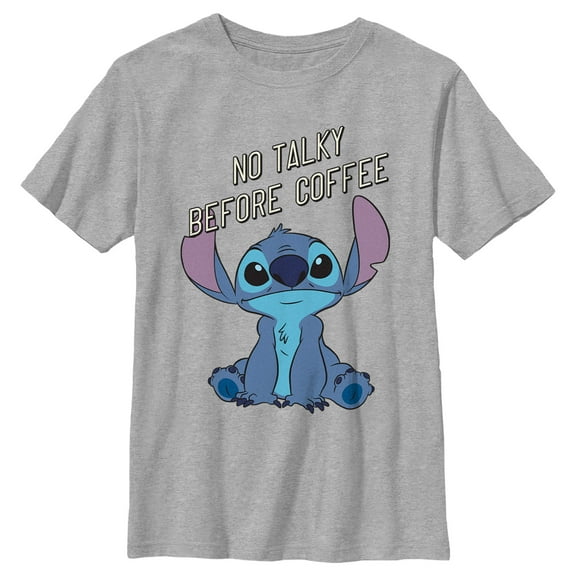 Boy's Lilo & Stitch No Talky Before Coffee  Graphic Tee Athletic Heather X Large