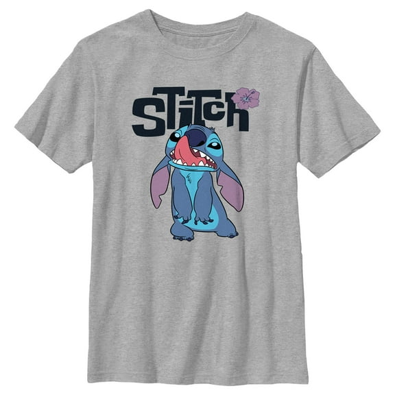 Boy's Lilo & Stitch Nose Picker Stitch  Graphic Tee Athletic Heather Large