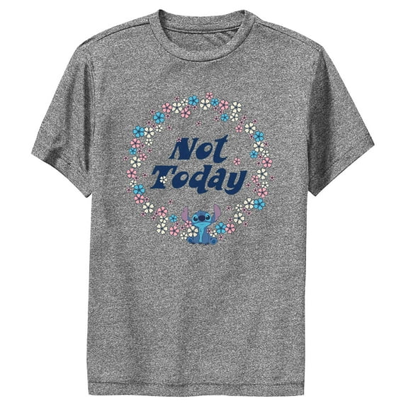 Boy's Lilo & Stitch Not Today Floral Circle Performance Graphic Tee Charcoal Heather Large