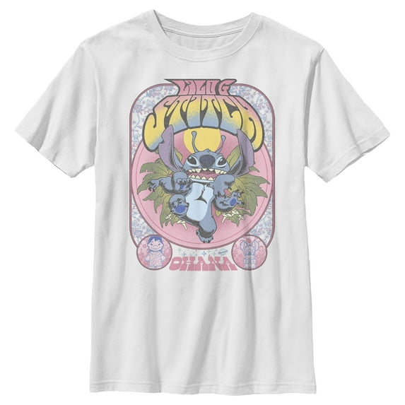 Boy's Lilo & Stitch Ohana Groovy Stitch Poster Graphic Tee White X Large