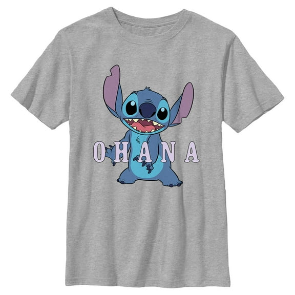 Boy's Lilo & Stitch Ohana Happy Stitch  Graphic Tee Athletic Heather Large