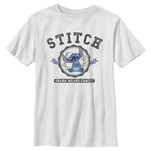 Boy's Lilo & Stitch Ohana Means Family Collegiate Graphic Tee White Large