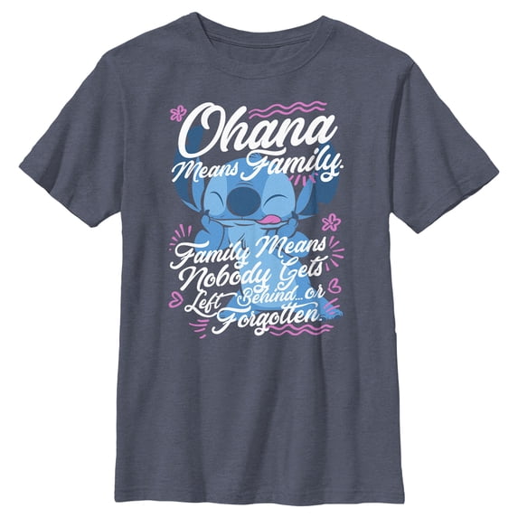 Boy's Lilo & Stitch Ohana Means Family Graphic Tee Navy Blue Heather Large