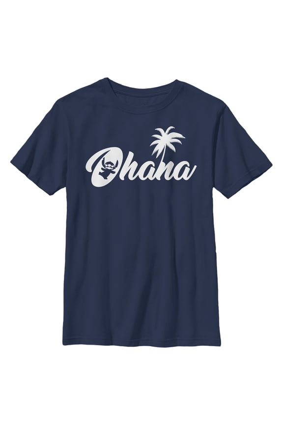 Boy's Lilo & Stitch Ohana Silhouette Graphic Tee Navy Blue Large