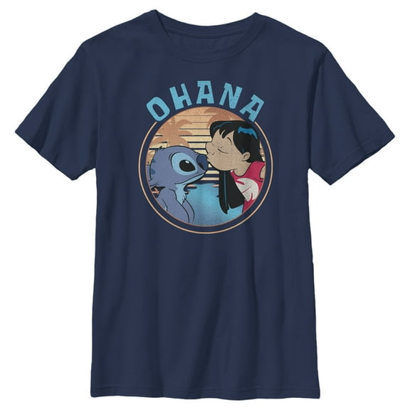 Boy's Lilo & Stitch Ohana and a Kiss Graphic Tee Navy Blue X Large
