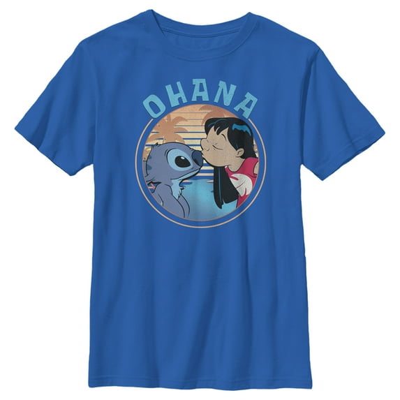 Boy's Lilo & Stitch Ohana and a Kiss Graphic Tee Royal Blue Small