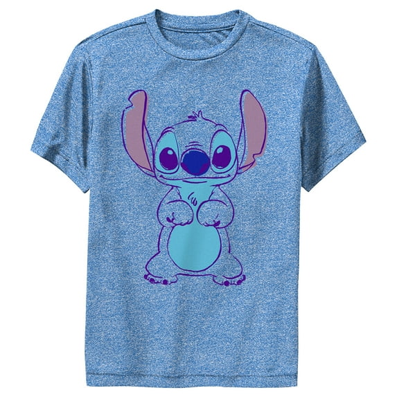 Boy's Lilo & Stitch Outlined Stitch Sketch Performance Graphic Tee Royal Blue Heather Large